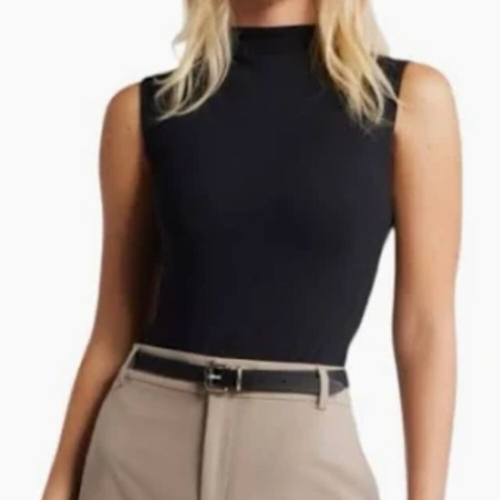 Open Edit Black Sleeveless Mock Neck Bodysuit Womens L Nordstrom Soft Stretchy F